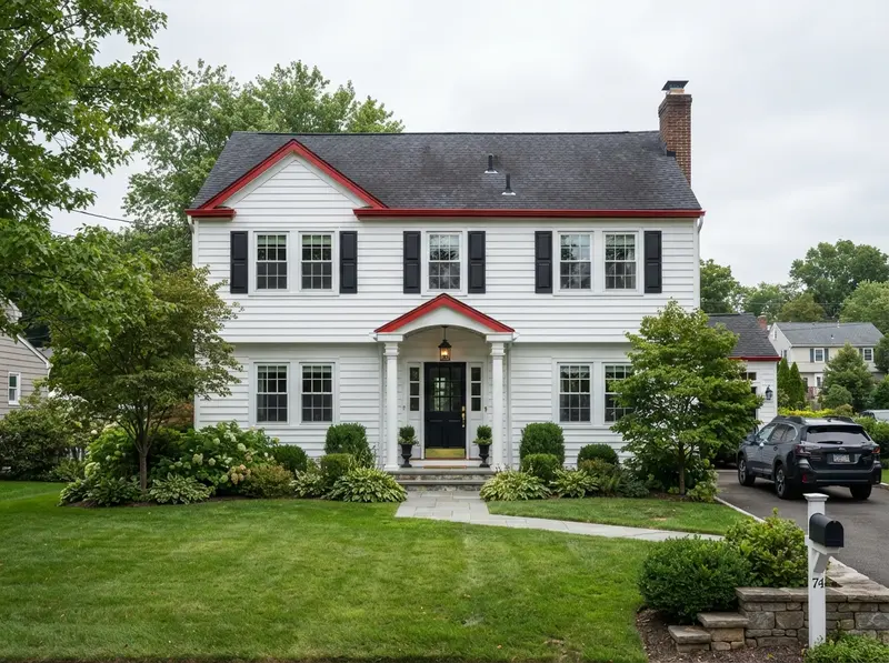 Clean seamless gutters on suburban home Clean seamless gutters on suburban home